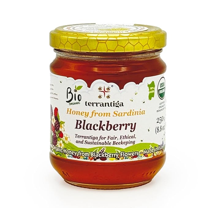 WellEatable Blackberry Organic Raw Honey from Wild Blackberry Flowers Artisanal Complex and Fruity Honey from Sardinia Italy - (250gr) 8.81 Ounce (Pack of 1)