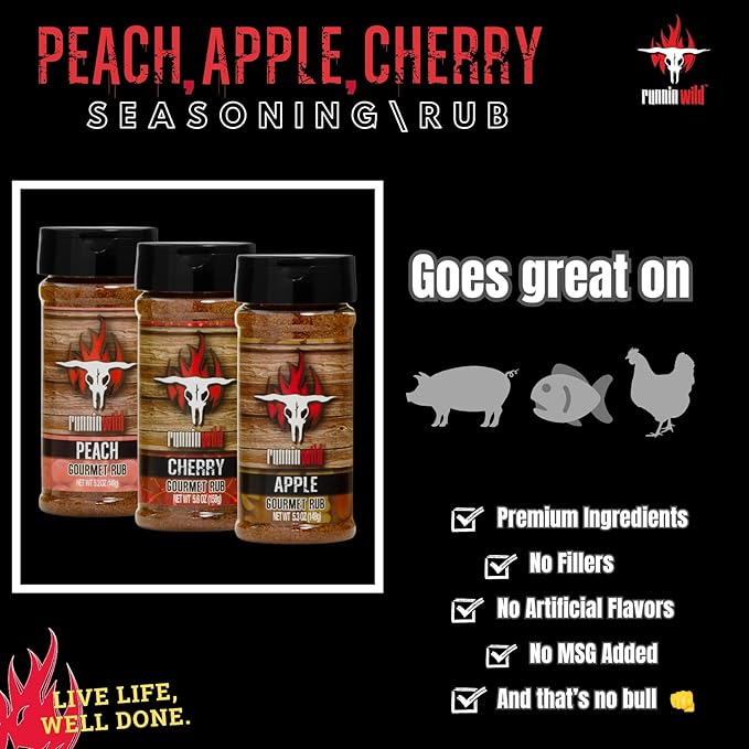 Sweet &amp Smoky BBQ Rub Gift Set for Grill Lovers – Fruit-Infused Peach Apple &amp Cherry Rubs + Award-Winning BBQ Seasonings | Ultimate Smoking &amp Grilling Set for Men Dads &amp Backyard Pit