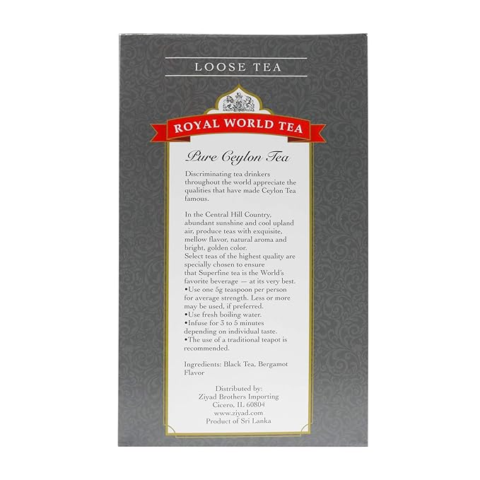 Royal World Loose Leaf Earl Grey Tea – Premium Blend of Bergamot &amp Ceylon Black Tea – Ideal for London Fog &amp Iced Drinks – Perfect for Recipes – Sourced from Sri Lanka – Minimal Packaging 17.
