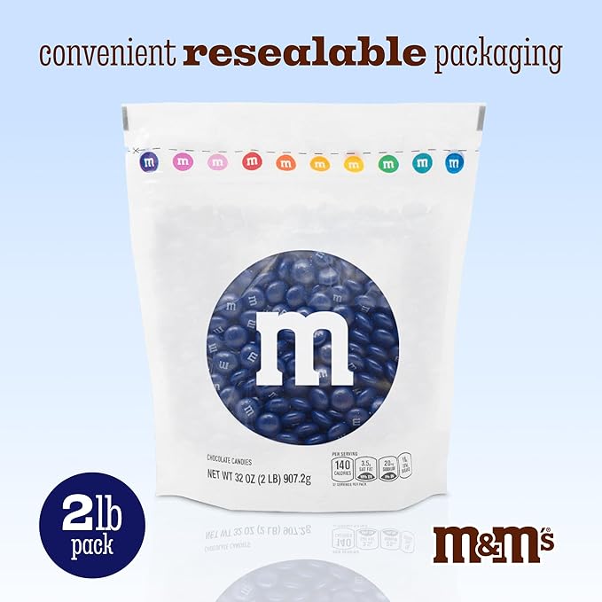 M&ampM’S WORLD Dark Blue Milk Chocolate Candy Bulk 2lbs of M&ampM'S in Resealable Pack for Candy Bars Birthday Parties Graduations Congrats Celebrations &amp DIY Party Favors