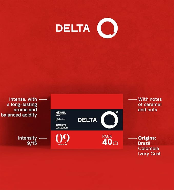 Delta Q - Qharacter Espresso Pods for Delta Q Machines - Intensity 9 Notes of Caramel and Dried Fruits 40 Capsules XL Pack