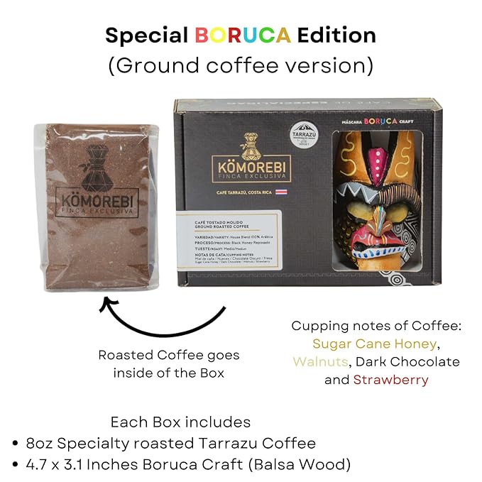 KOMOREBI FINCA EXCLUSIVA - Special Edition Pack (8oz premium roasted coffee + Handmade Wood Craft Souvenir 4.7x3.2In) - from Tarrazu Costa Rica (Ground - Gold Diablito)