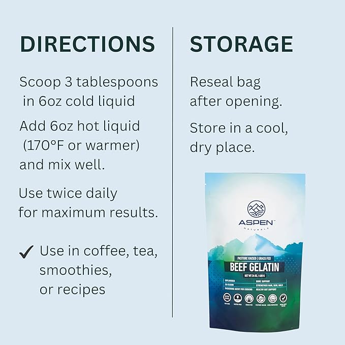 ASPEN NATURALS Beef Gelatin Powder Unflavored 3 Lb – Grass Fed Gelatin Pasture Raised | Healthy Hair Skin &amp Nails | Gut Support | Paleo Friendly Protein Supplement | Non-GMO Gluten-Free