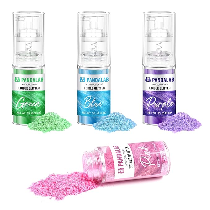 Edible Glitter Spray – Pandalab Food Grade Drink Shimmer Powder Luster Dust Spray for Cocktails Cakes Cupcakes Chocolate &amp Baking Pink Blue Green Purple 5g / Bottle
