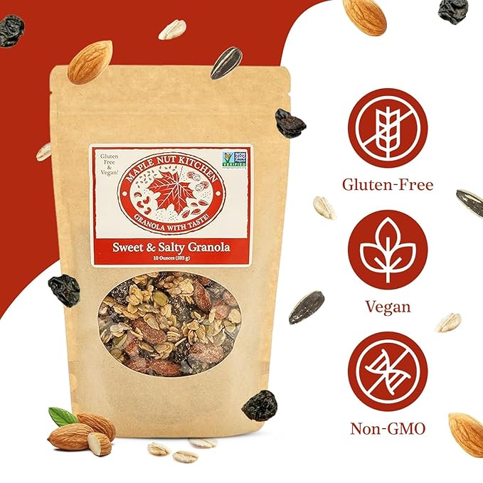 Maple Nut Kitchen Sweet &amp Salty Granola – 3 Pack | Gluten-Free Granola with Maple-Roasted Almonds Dark Chocolate Pumpkin Seeds &amp Cherries | Crunchy Oats | Low Sugar Healthy Breakfast Cereal