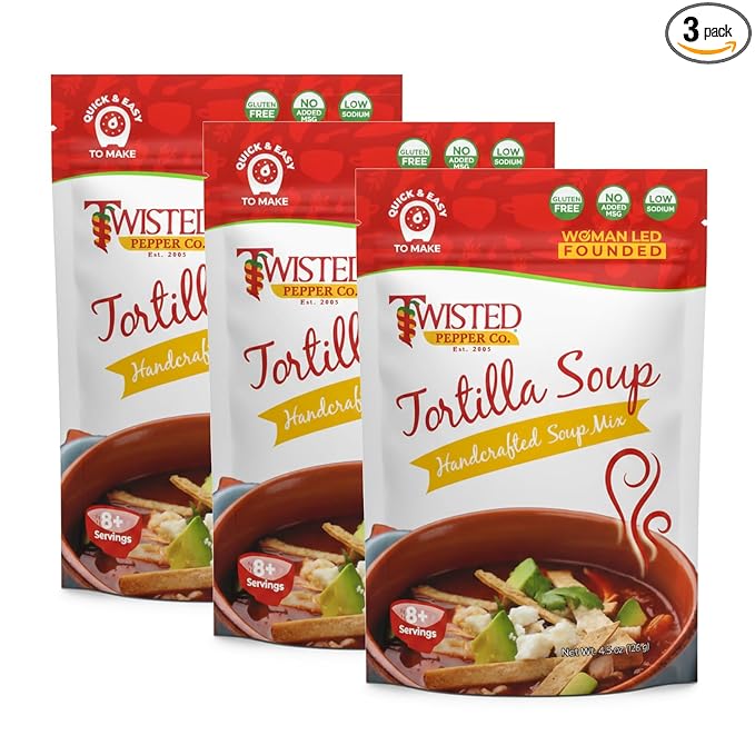 Twisted Pepper Co. Tortilla Soup Mix: Gluten-Free – Handcrafted Homestyle Soup – Bold Savory &amp Authentic Mexican Flavor Ready in 30 Minutes Serves 8 Add Chicken Cheese Corn &amp Tortilla Ch