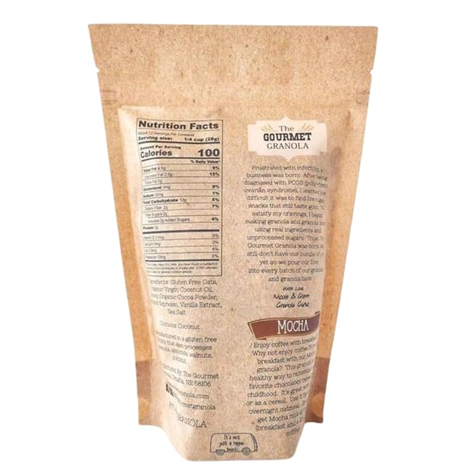 The Gourmet Granola Mocha Granola | Healthy Snack | Gluten Free Soy Free Dairy Free | Adds a Chocolatey Crunch to Yogurt &amp Vanilla Ice Cream | Enjoy Hot or Cold | Nebraska Made | 12 oz Bag | 3 P