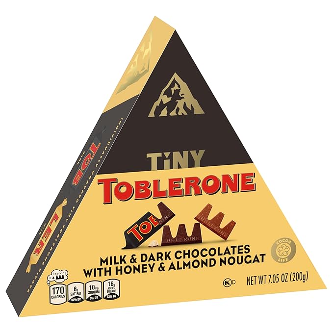 TOBLERONE Tiny Assorted Chocolate Bars Variety Pack (Milk &amp Dark) 1 Gift Box (25 Pieces)