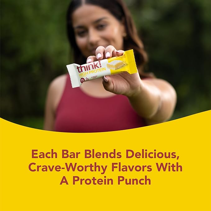 think! Protein Bars High Protein Snacks Gluten Free Sugar Free Energy Bar with Whey Protein Isolate Lemon Delight Nutrition Bars without Artificial Sweeteners 2.1 Oz (30 Count)