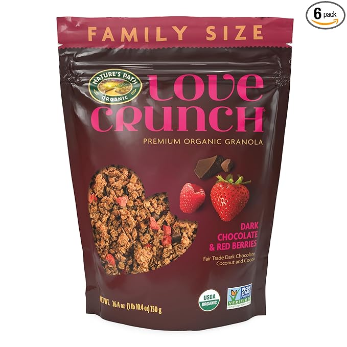 Love Crunch Organic Dark Chocolate &amp Red Berries Granola 26.4 oz (Pack of 6) Non-GMO Fair Trade by Nature's Path