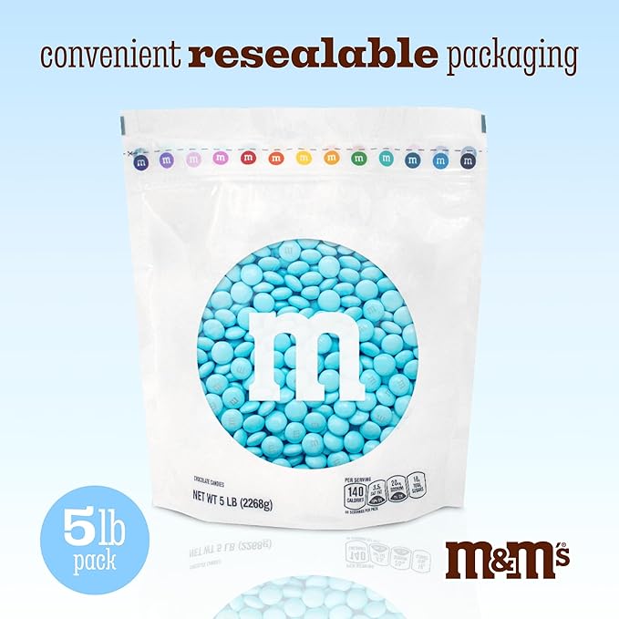 M&ampM’S WORLD Light Blue Milk Chocolate Candy 5lbs of M&ampM'S in Resealable Pack for Candy Bars Birthdays Baby Showers Gender Reveals It's A Boy Dessert Tables &amp DIY Party Favors