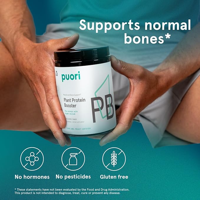 Puori Vegan Protein Powder Unflavored - Plant-Based Protein Powder with Pea Protein Algae Calcium - Workout Supplement for Sustained Energy Bone Health Muscle Recovery &amp Growth - 25 Servings