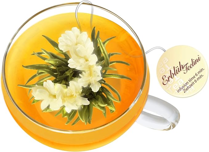 Creano Blooming Tea - Teelini Flowers in Cup Size - Gift Set in Wooden Box - 12 Pcs in 4 Varieties - White Tea