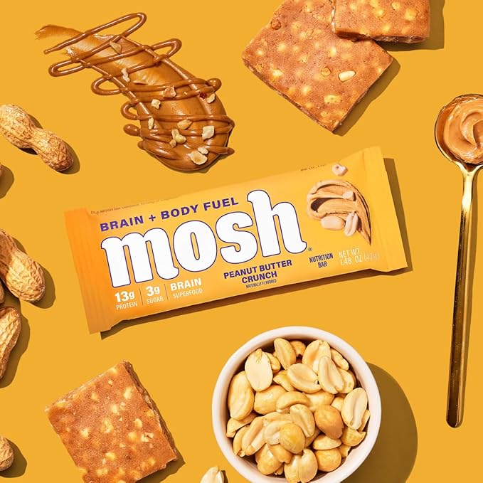 MOSH Peanut Butter Crunch Keto Protein Bars High Fiber Low Carb Gluten Free High Protein Brain Healthy Snack 12 Count