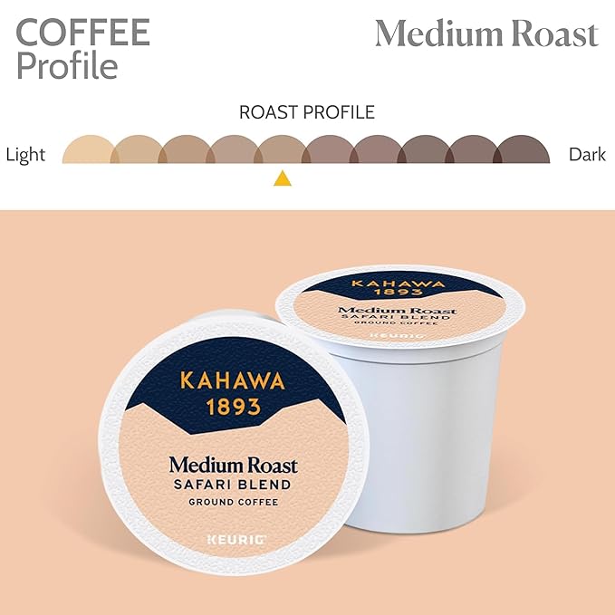 Kahawa 1893 Medium Roast Coffee K-Cup Pods Safari Blend (20 Count) - As Seen on Shark Tank High Antioxidants Naturally Sweet Organically Grown &amp Cultivated Ethically &amp Sustainably Sourced
