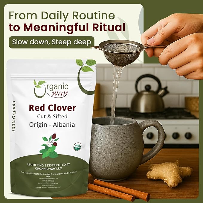 Organic Way Red Clover Flower Cut &amp Sifted (Trifolium Pratense) Herbal Tea | European Wild-Harvest | Organic &amp Kosher Certified | USDA Certified | Origin - Albania (1/2LBS | 8Oz)