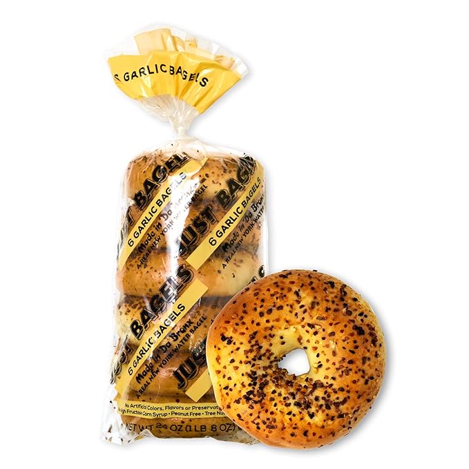 Just Bagels Garlic Bagels - 8 Packs Of 6 Bagels Per Pack - 48 Total Non-GMO