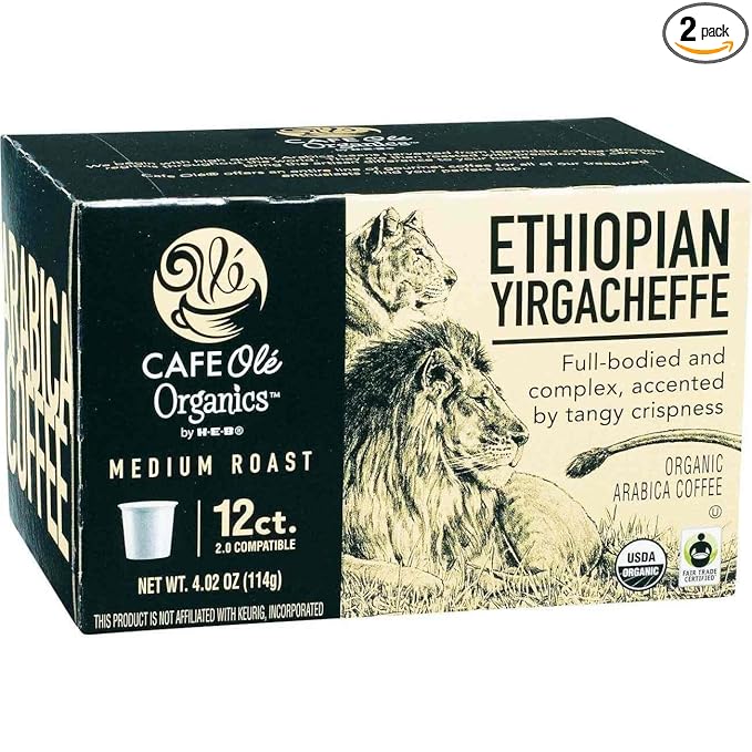 CAFE Olé Organics by H‑E‑B Medium Roast Ethiopian Yirgacheffe Coffee Single Serve Cups 12 ct 2 Boxes