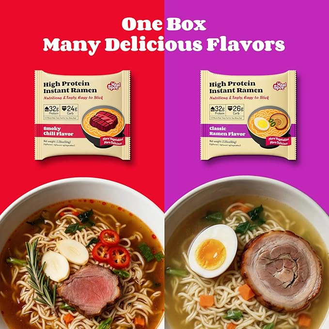 Healspot High Protein Instant Ramen Variety Pack 6 Pack Non Fried Ramen Broth 32g Plant Based Protein Low Fat Low Carb Non GMO Keto Friendly &amp Plant Based (Smoky-BeefClassic-Pork)