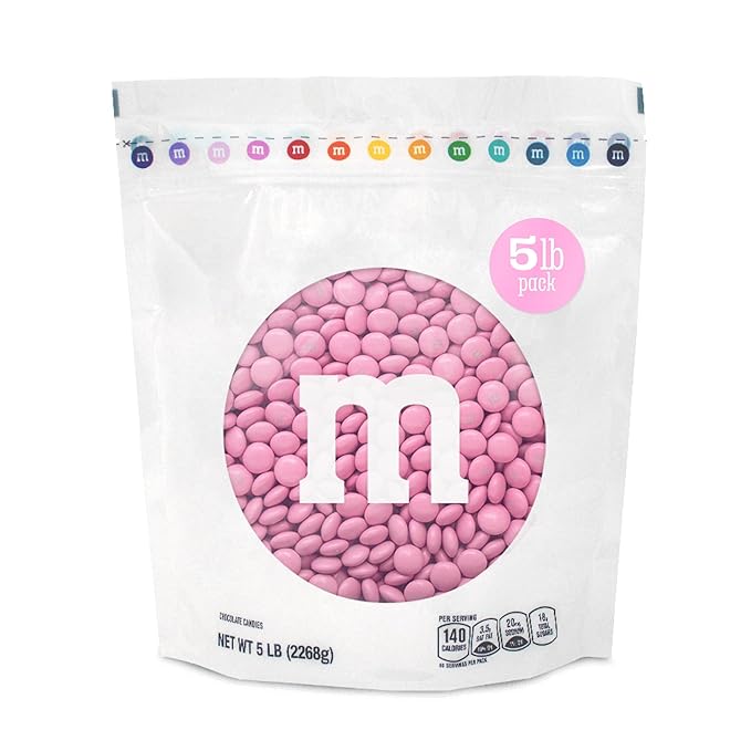 M&ampM’S WORLD Pink Milk Chocolate Candy 5lbs of M&ampM'S in Resealable Pack for Candy Bars Birthdays Baby Showers Gender Reveals It's A Girl Dessert Tables &amp DIY Party Favors
