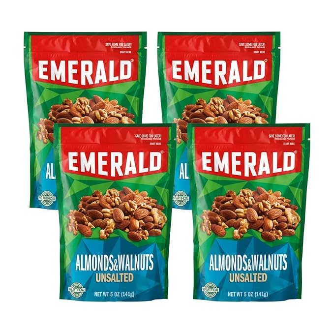 Emerald Nuts Almonds &amp Walnuts Natural 5 Oz (Pack of 4)