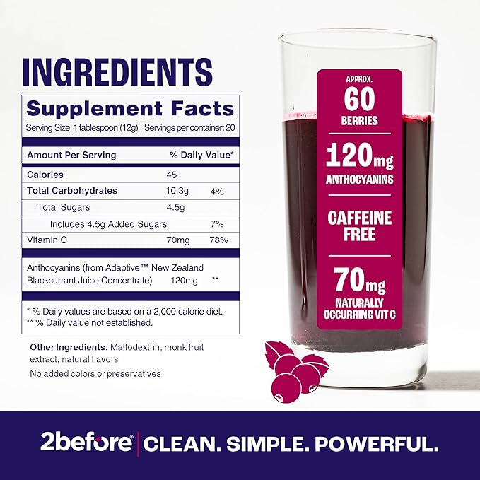 2before Blackcurrant I All Natural Vegan Pre Workout Caffeine Free I Clean Energy Endurance Recovery I Pre Workout Women and Men I 20 Servings Pouch I Informed Sports Certified