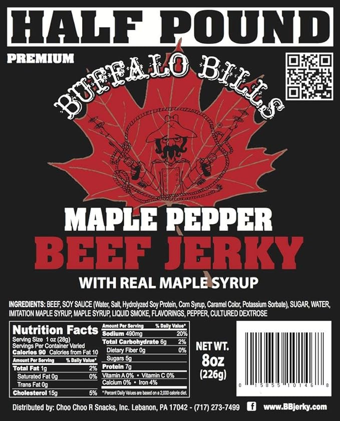 Buffalo Bills 8oz Premium Maple Pepper Beef Jerky Pieces (one half pound bag in random size pieces)