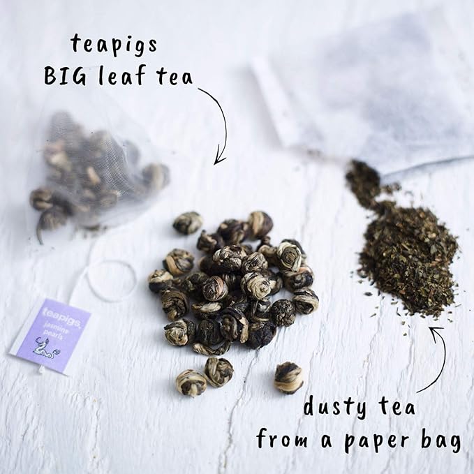 Teapigs Jasmine Pearls Tea Bags Made with Whole Leaves caffeine-free natural ingredients(1 Pack of 50 Teabags)