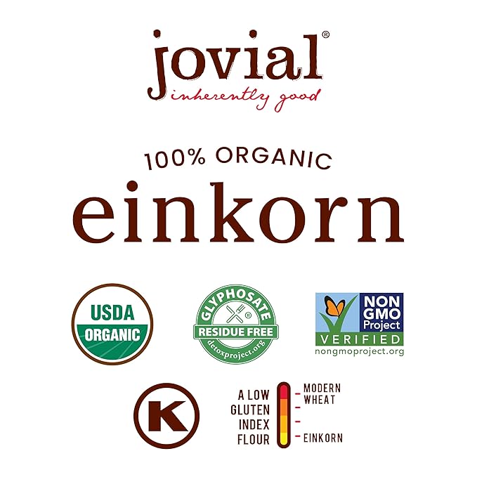 Jovial Einkorn 100% Organic Whole Grain Penne Rigate - Einkorn Pasta High Protein Non-GMO USDA Certified Organic Lower Carb Delicious Pasta Made in Italy - 12 Oz 6 Pack