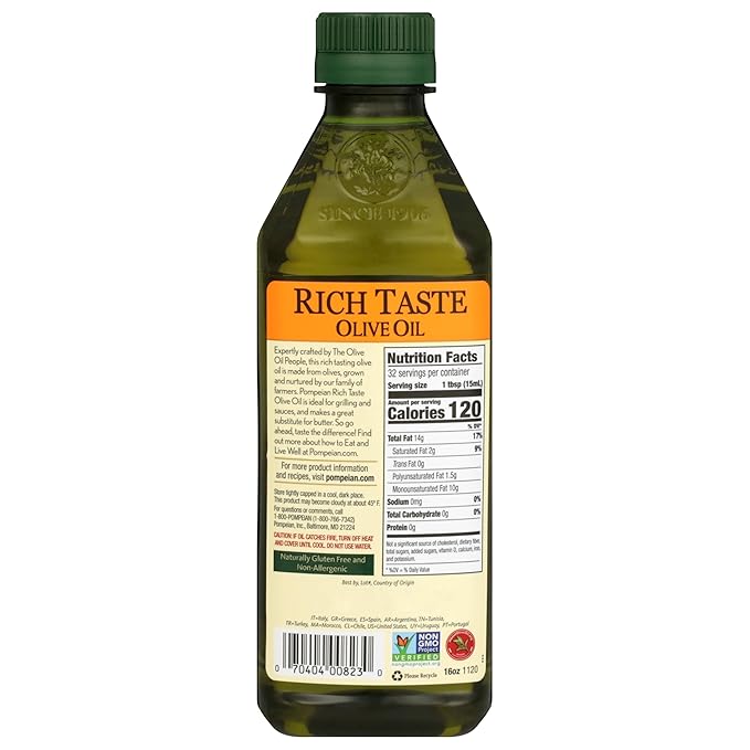 Pompeian Rich Taste Olive Oil High Heat Cooking Baking &amp Sauteing High Smoke Point 16 Fl Oz