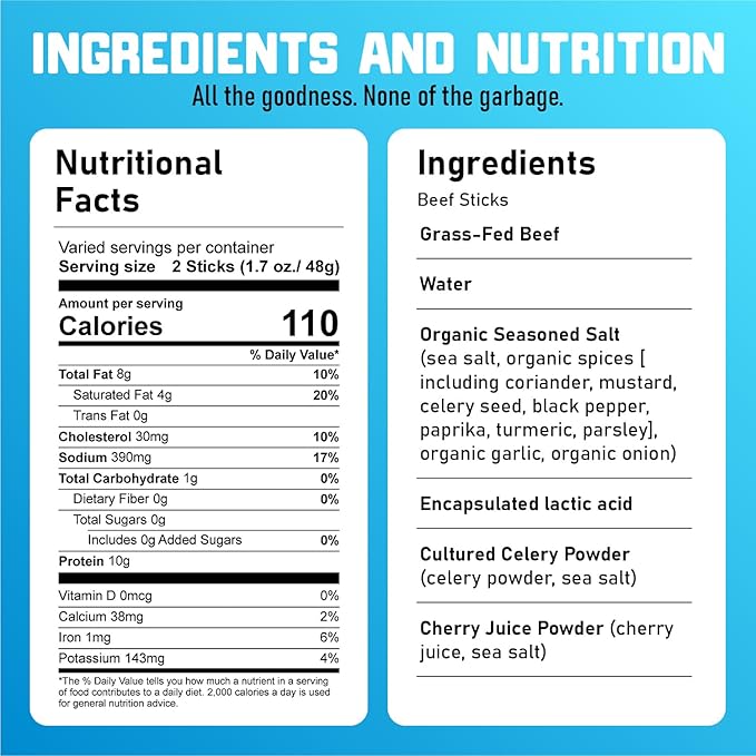 Nick's Sticks Clean &amp Balanced 100% Grass-Fed Beef Snack Sticks | Made in the USA | Gluten Free | Paleo Keto Whole30 Approved | No Soy Antibiotics or Hormones (12 – 1.7oz. Packages of 2 Sticks)