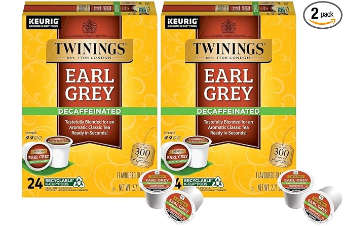 Twinings of London Naturally Decaffeinated Earl Grey Tea 24-Count K-Cups (Pack of 2)