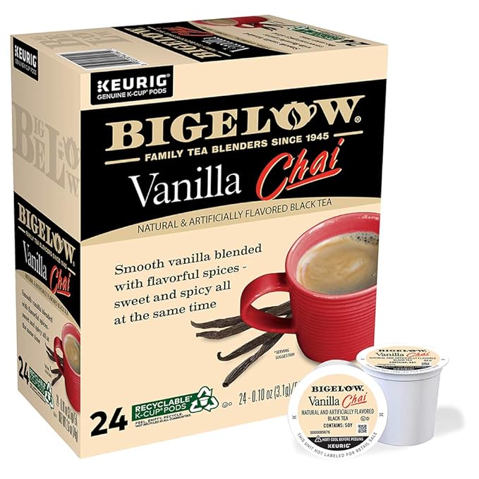 Bigelow Vanilla Chai Black Tea Keurig K-Cup Pods 24 Count Box (Pack of 4) Caffeinated 96 K-Cup Pods Total