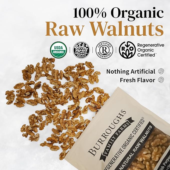Organic Raw Walnuts Halves &amp Pieces 1.7lb – Unpasteurized Regeneratively Grown in California – Whole Fresh Unsalted – Plant-Based Omega-3s