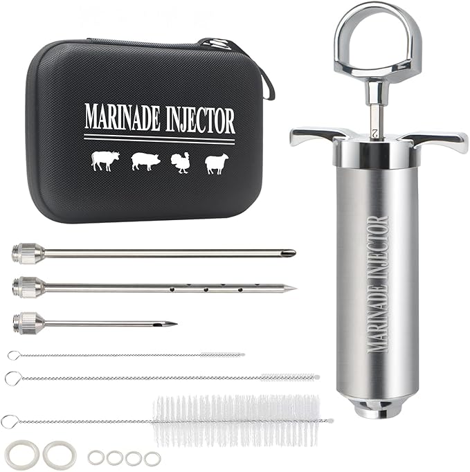 Meat InjectorTurkey Seasoning Injection Kit with 3 Professional Marinade Injector Needles for Grill Smoker BBQ Brisket Include User Manual E-Book - Storage Case