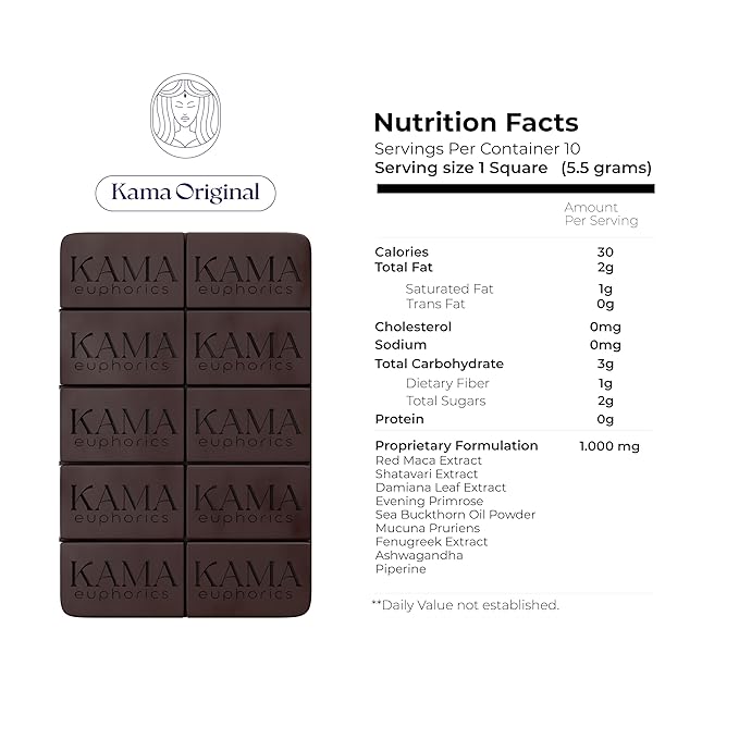 Kama Tantric Chocolate Candy - Organic Chocolate Infused with Potent Adaptogens - Boosts Connection and Vitality - Chocolate Gift Box (Kama 3 Bars Chocolate for Her Dark Chocolate)