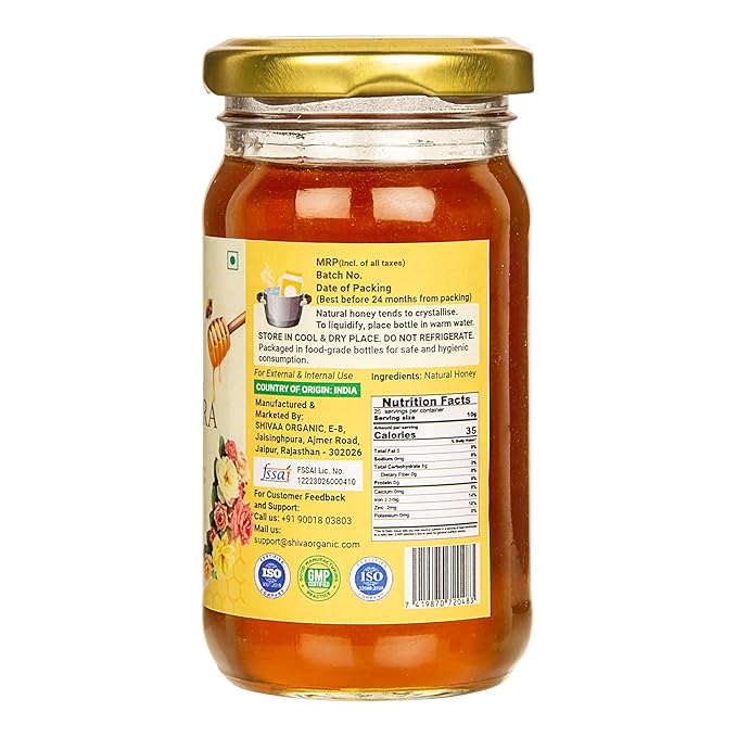 Shiva Organic's Multi Flora Honey - NPOP Organic Certified NMR Tested Natural Honey No Added Sugar Flavorful - 8.81 Ounces (250g)