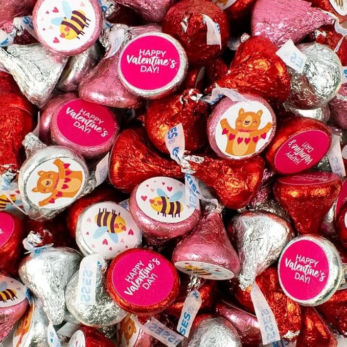 90ct Valentine's Day Kisses Candy Party Favors for Kids Chocolate with DIY Stickers - Assembly Required