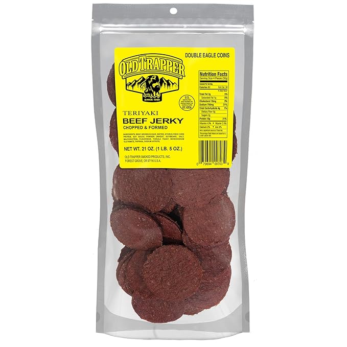Old Trapper Double Eagle Beef Jerky Teriyaki Flavor 21 Ounce Package Natural Wood Smoked Meat Snacks 10 Grams of Protein and 80 Calories per Serving (Pack of One)