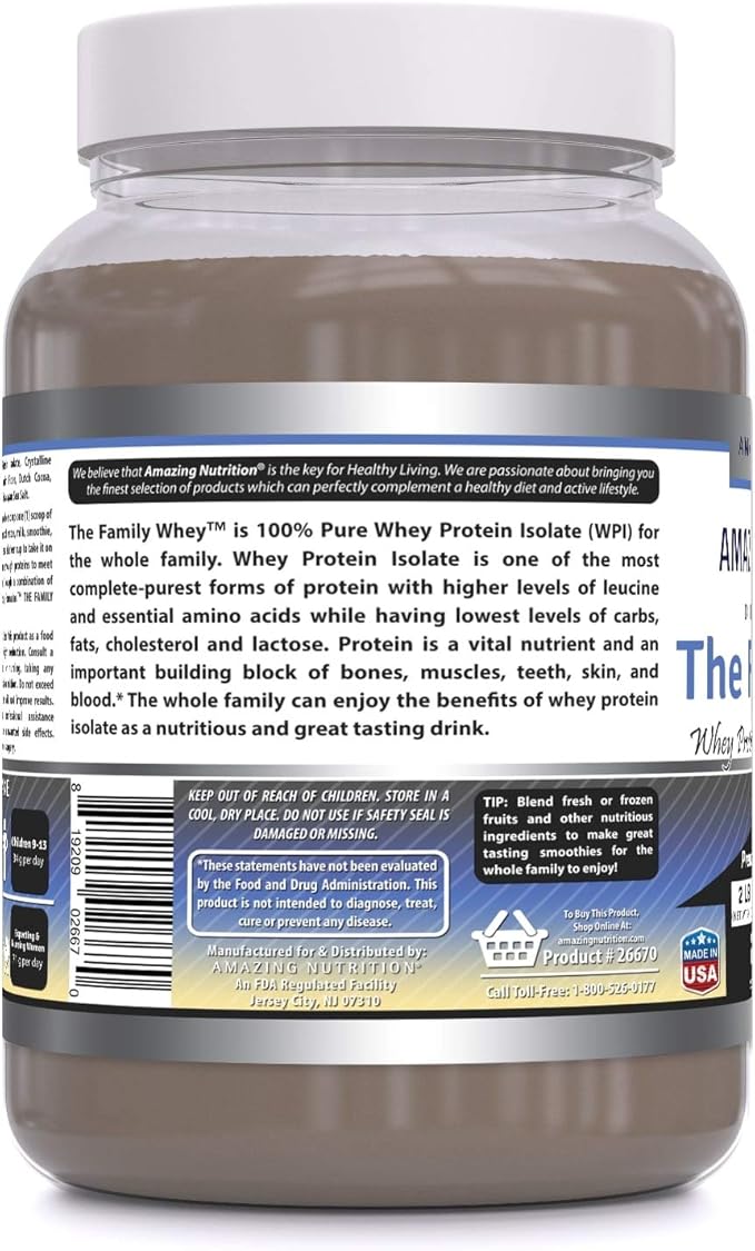 Amazing Formulas The Family Whey Protein (Isolate) Powder for The Whole Family - 2 lbs - Most Complete &amp Purest Form of Protein - Gluten Free (Cookie &amp Cream)