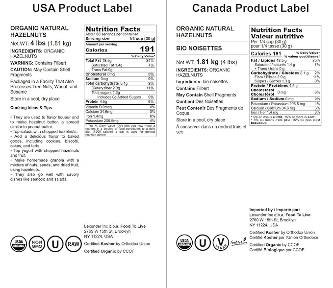Food to Live Organic Hazelnuts 4 Pounds – Non-GMO Raw Filberts Whole Shelled Unsalted Kosher Vegan Bulk. Crunchy Wholesome Snack. Great for Baking Trail Mixes
