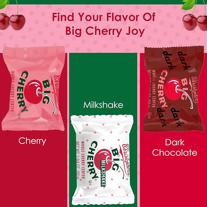Big Cherry Candy Bars Pack of 24 - Whole Real Cherry Coated with Chocolate and Topped with Chopped Roasted Peanuts - Individually Wrapped Nostalgic/Retro Candy - Kosher Certified Delicious Candies