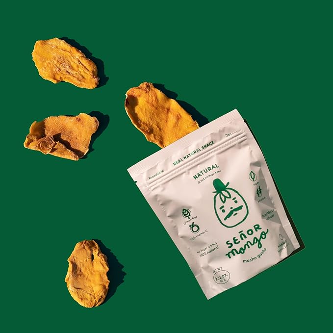 SEÑOR MANGO | NATURAL - Natural Dried Mango Slices | Organic Kent Variety | No Sugar Added | Gluten-Free Fruit Snack | Made in Mexico | 6 Pack – 2.1 oz Each