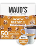 Maud's Cinnamon Roll Flavored Coffee Pods 50 ct Medium Roast Flavored Coffee in Single Serve Pods – 100% Arabica Beans Compatible with Keurig K Cups Maker