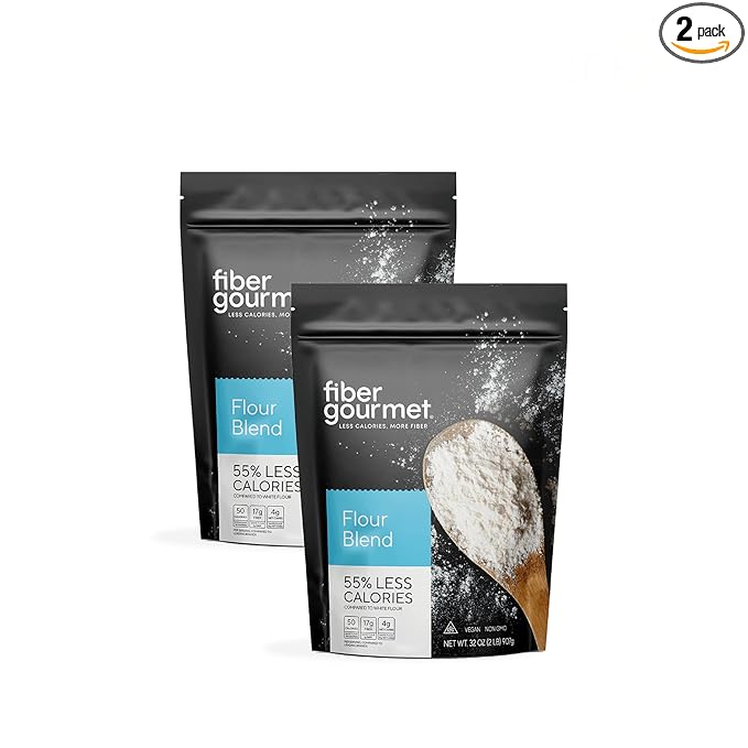Fiber Gourmet Low Net Carb Flour Blend - Keto Friendly All-Purpose Baking Flour with 55% Fewer Calories 81% Fewer Net Carbs 17g Fiber Non-GMO Vegan - 32 Ounce (pack of 2)
