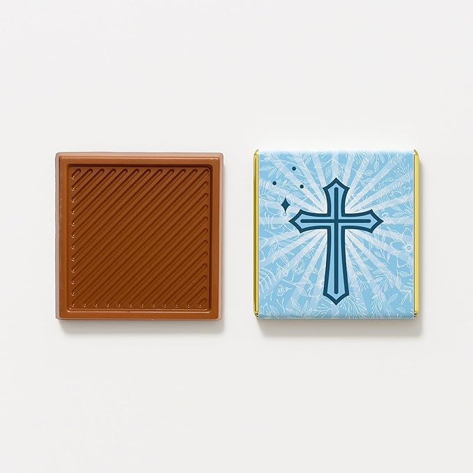 Baptism Favor Chocolates – 9 Cross Designs 7g Neapolitan Mini Bars Religious Party Favors Bulk Pack (50 pcs)