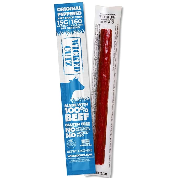 Original Peppered Beef Sticks 15g Protein Per Beef Stick Tender &amp Juicy Extra Large Meat Stick USA Made High Protein Meat Sticks Carnivore Snacks (12 Pack)