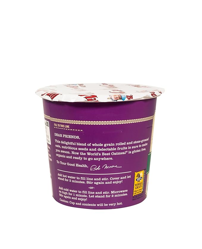 Bob's Red Mill Organic Oat Cup Fruit &amp Seed 1 cup (Pack of 12)- Non GMO Whole Grain Kosher