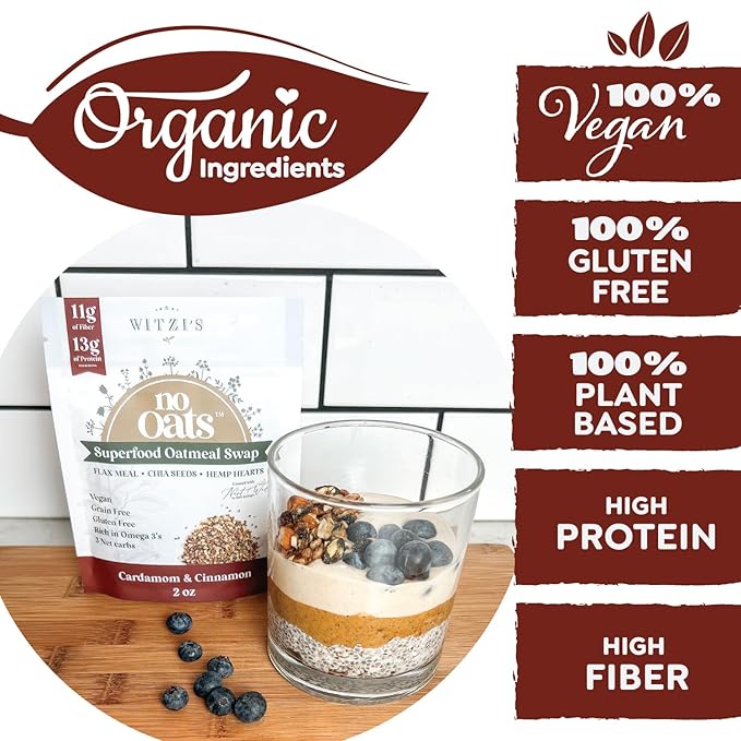 Witzi's No Oats Oatmeal Alternative Cardamom &amp Cinnamon 2oz (Pack of 6) Made with Chia Seeds Cinnamon &amp Cardamom Grain Free Gluten Free Vegan Keto