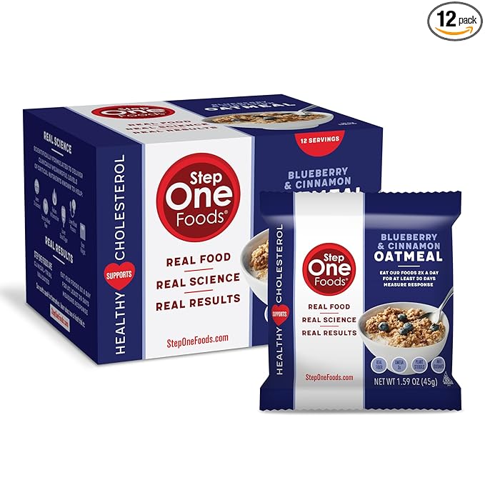 Step One Foods Blueberry Cinnamon Oatmeal Heart Healthy Snack Plant Sterols Omega 3's and Dietary Fiber Gluten Free Vegan Zero Sodium Non-GMO Individual Packs (12 Pack)